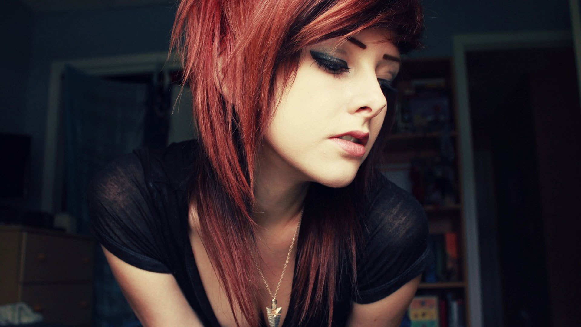 girl red hair view