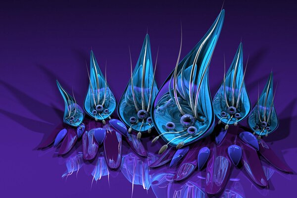 Fantastic flower 3D blue purple background