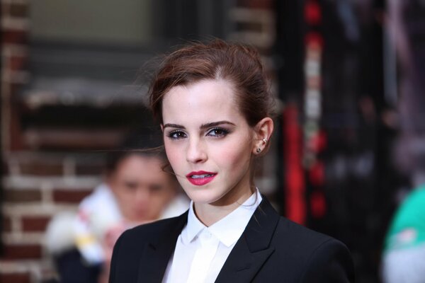 Portrait of Emma Watson in a classic suit