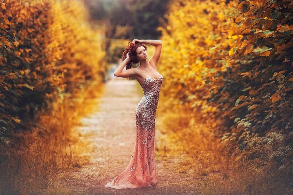 Idée de séance photo d automne dans une robe longue