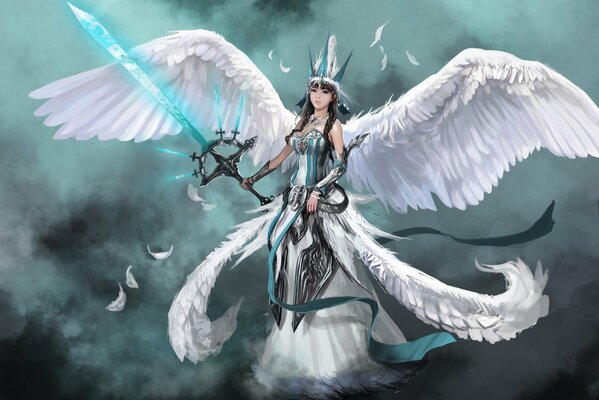 A beauty with white wings and a sword