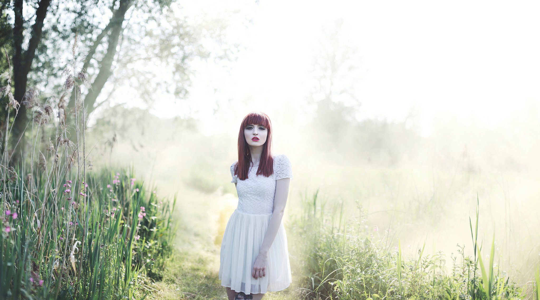 morning mist red hair nature