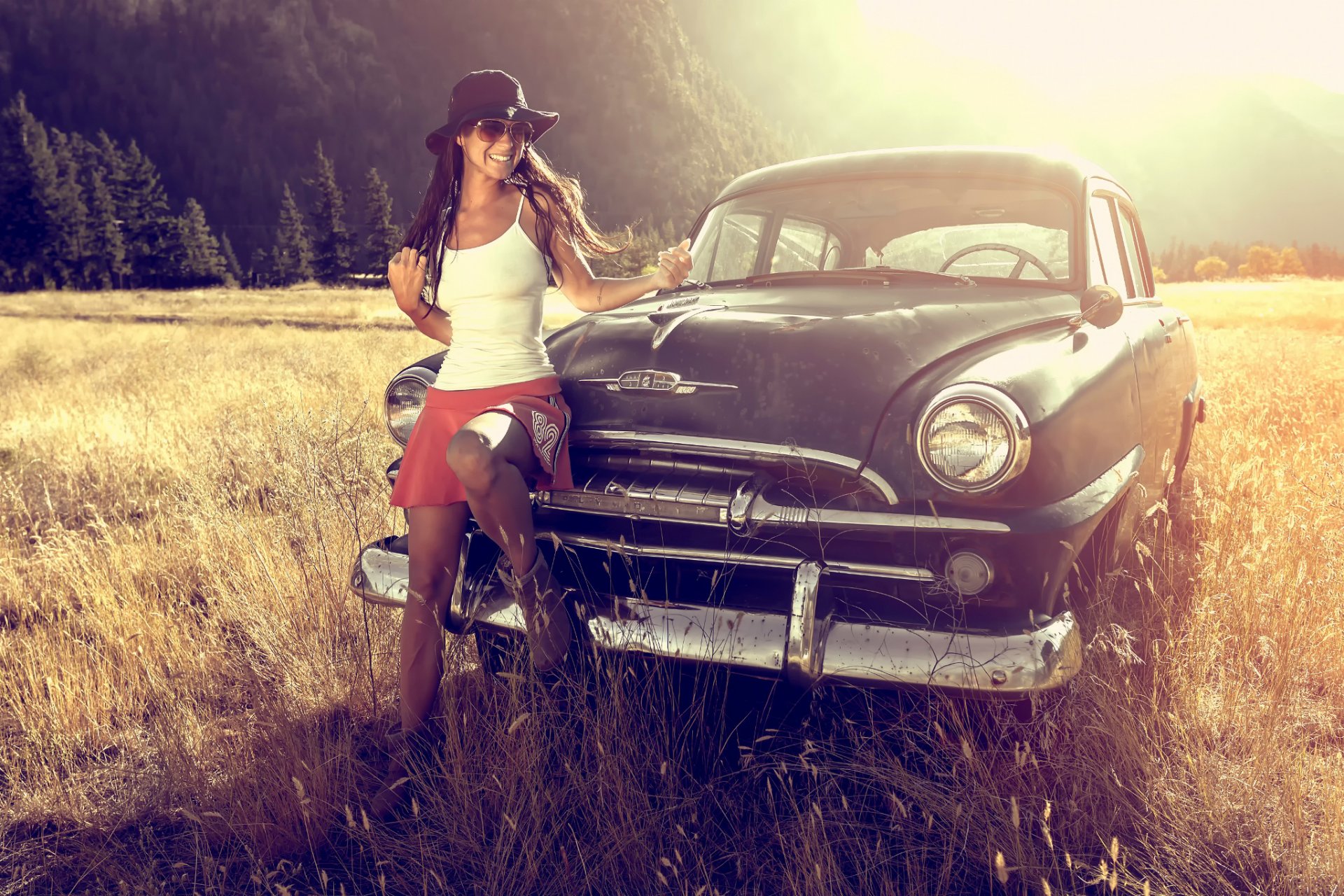 unterwegs mädchen rock auto lachen sommer
