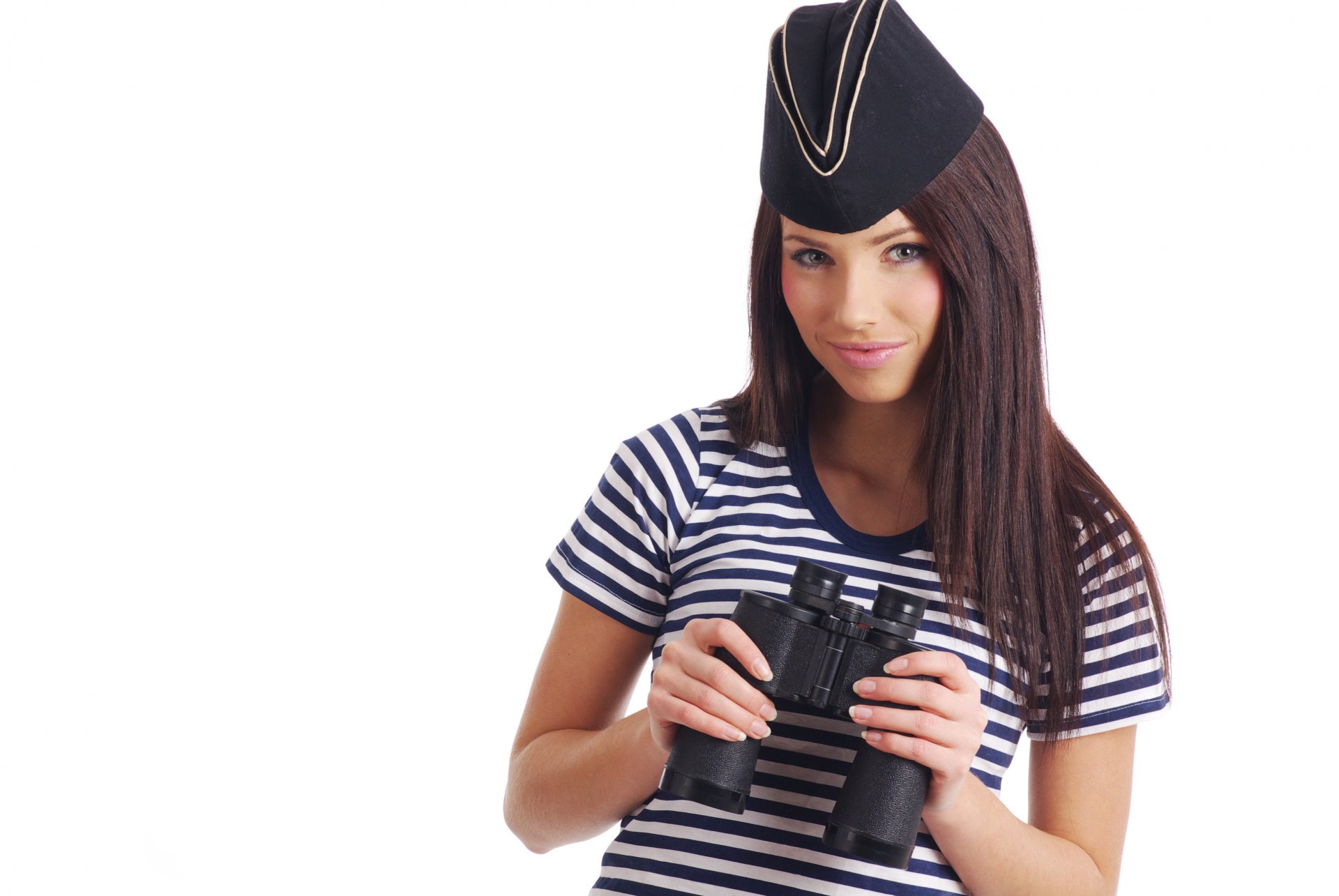girl view hair make-up t-shirt of the strip hands glasses background