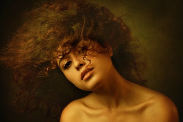 Portrait. cute girl, a wave of her hair