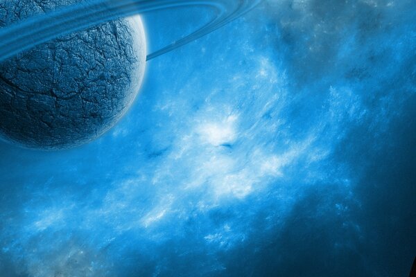 Pianeta nello spazio su sfondo blu