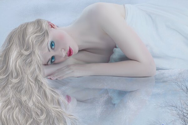 Blonde girl all in white