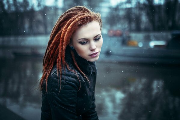 Red-haired beauty in cold weather
