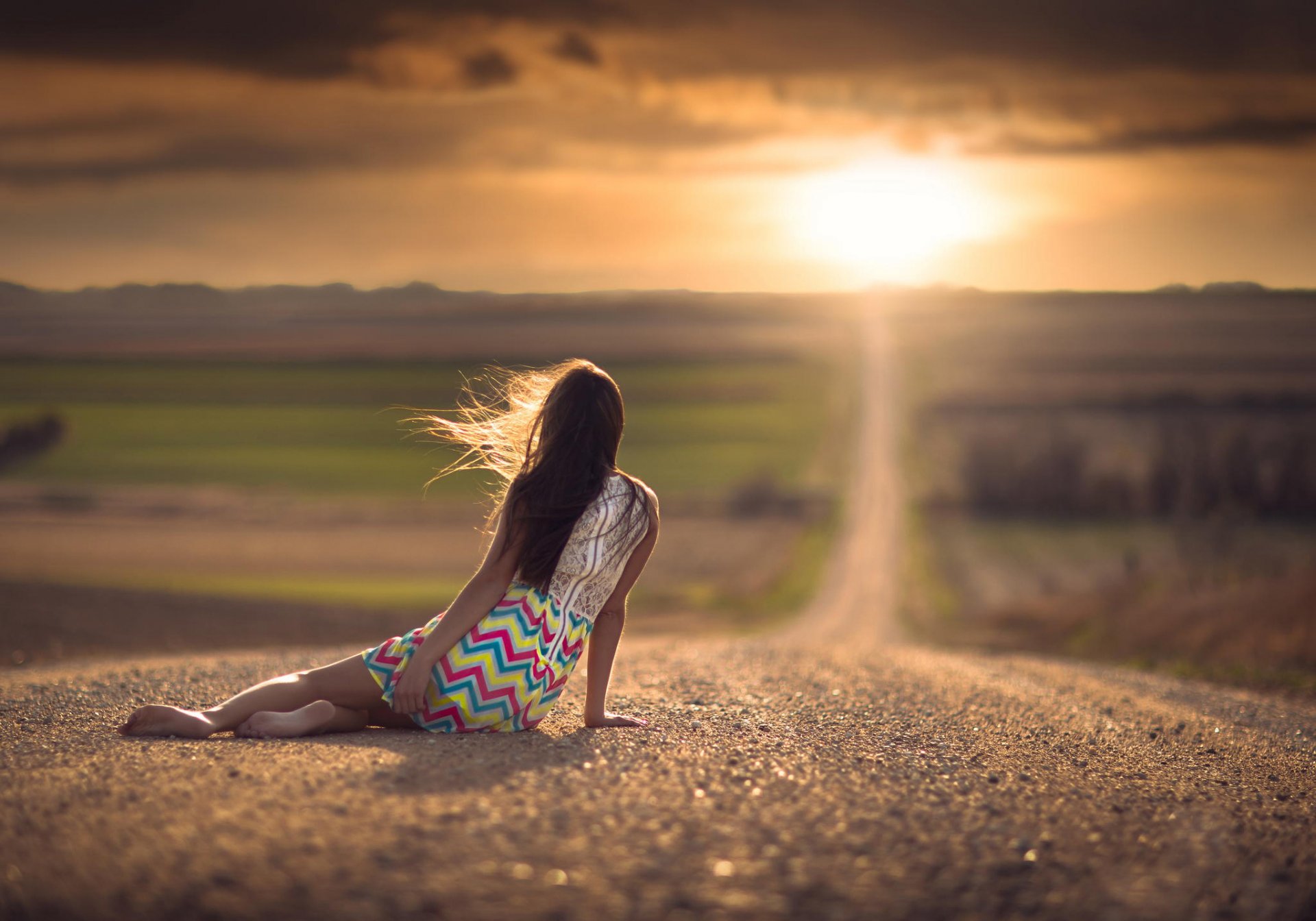 girl road space bokeh