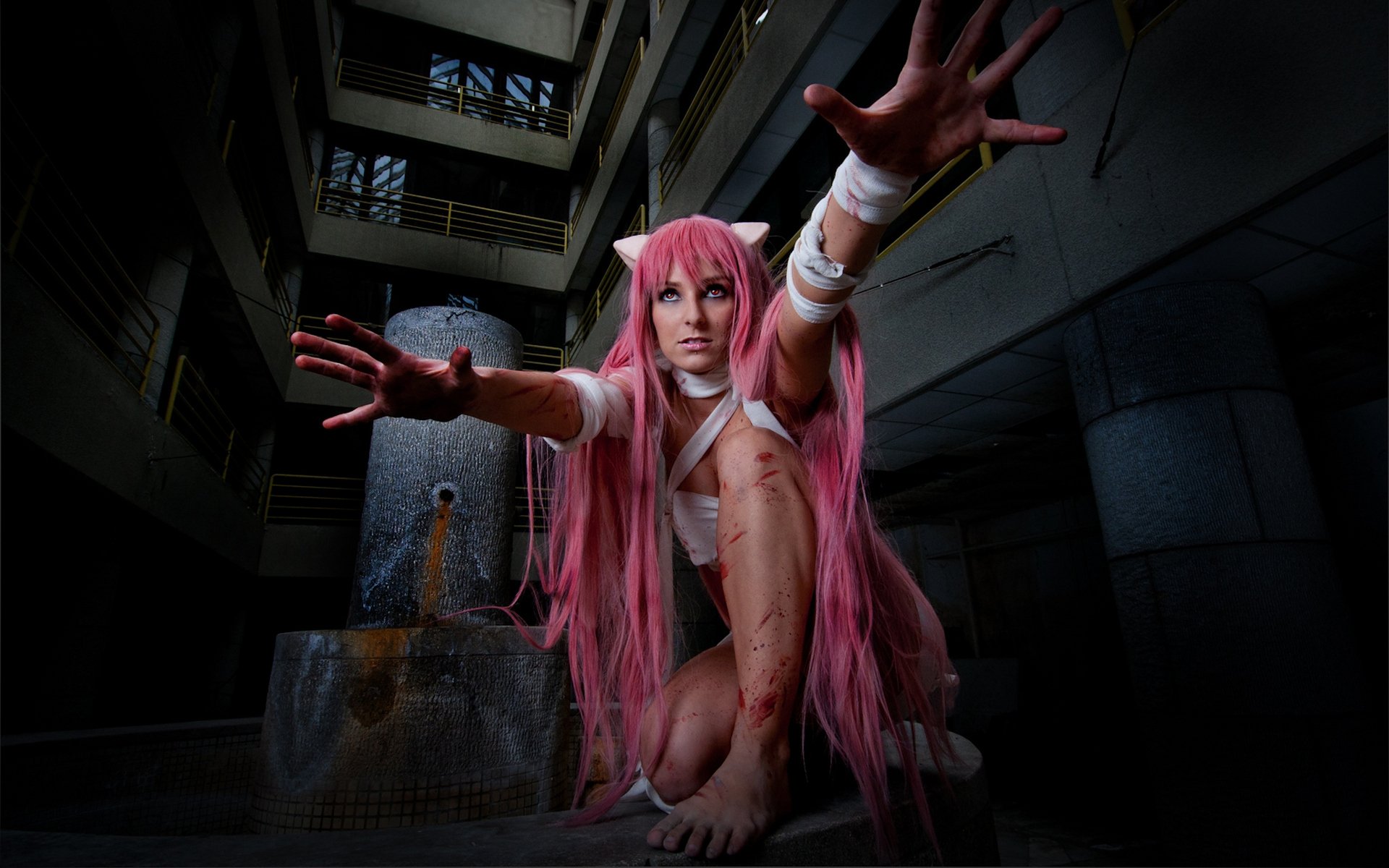 elfen lied lucy cosplay dziewczyna wstążki krew uszy