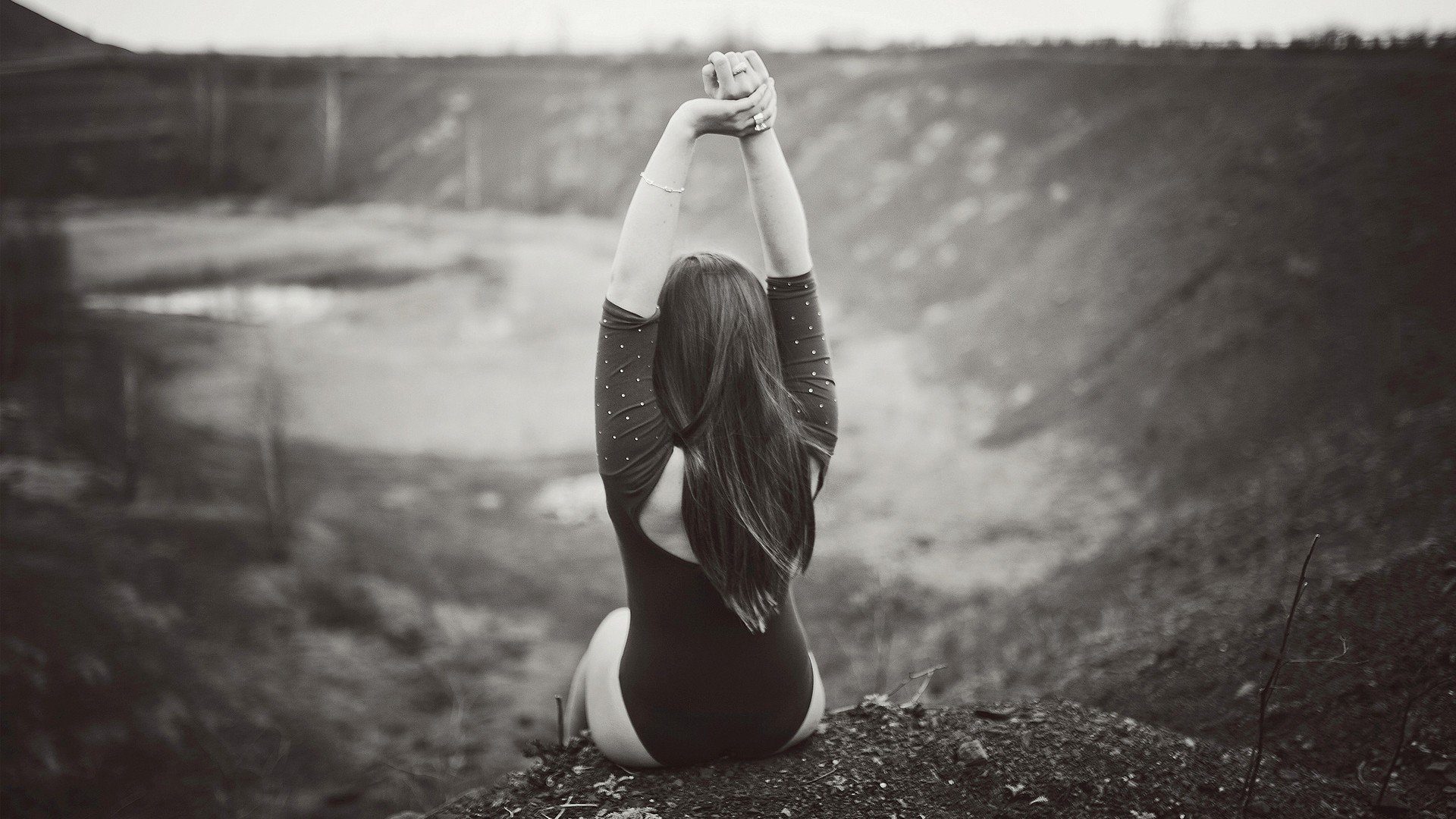 black and white h b girl sitting