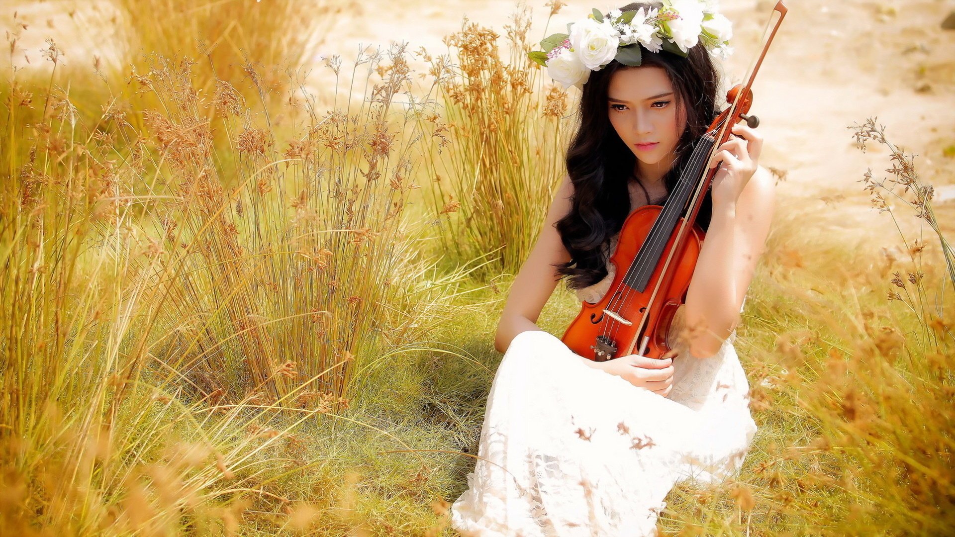 fille asiatique violon été musique