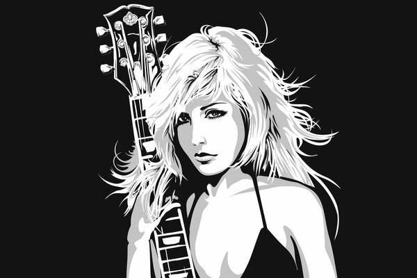 Chica rubia con guitarra posando