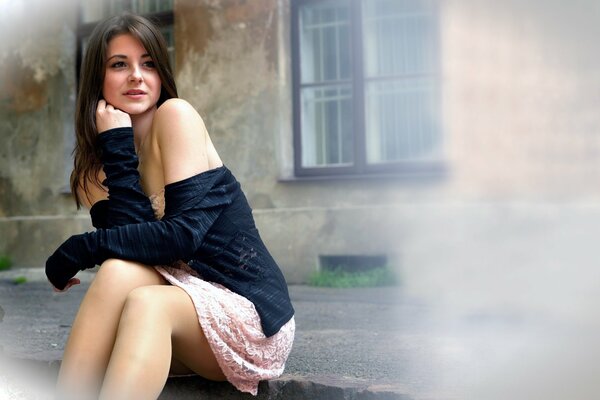 Beautiful Brunette in a portrait on the street