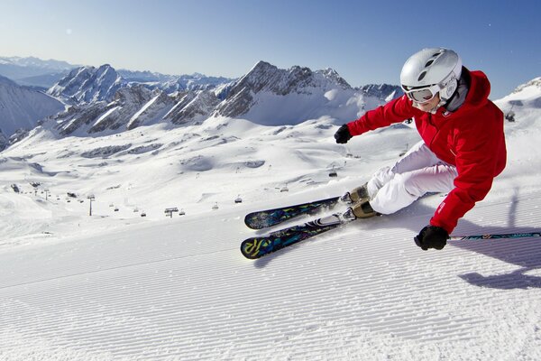 Downhill skiing, fresh air and blue sky