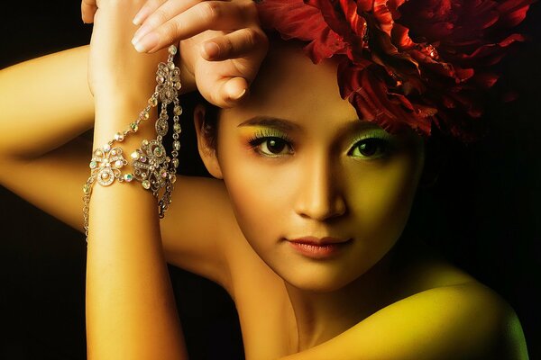 Asian model girl in jewelry