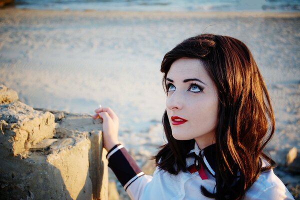 Portrait of a beautiful girl on the beach