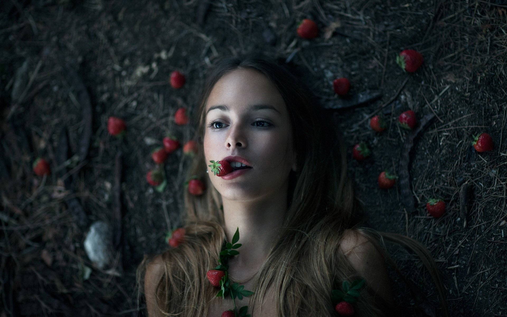 girl berries background strawberry land