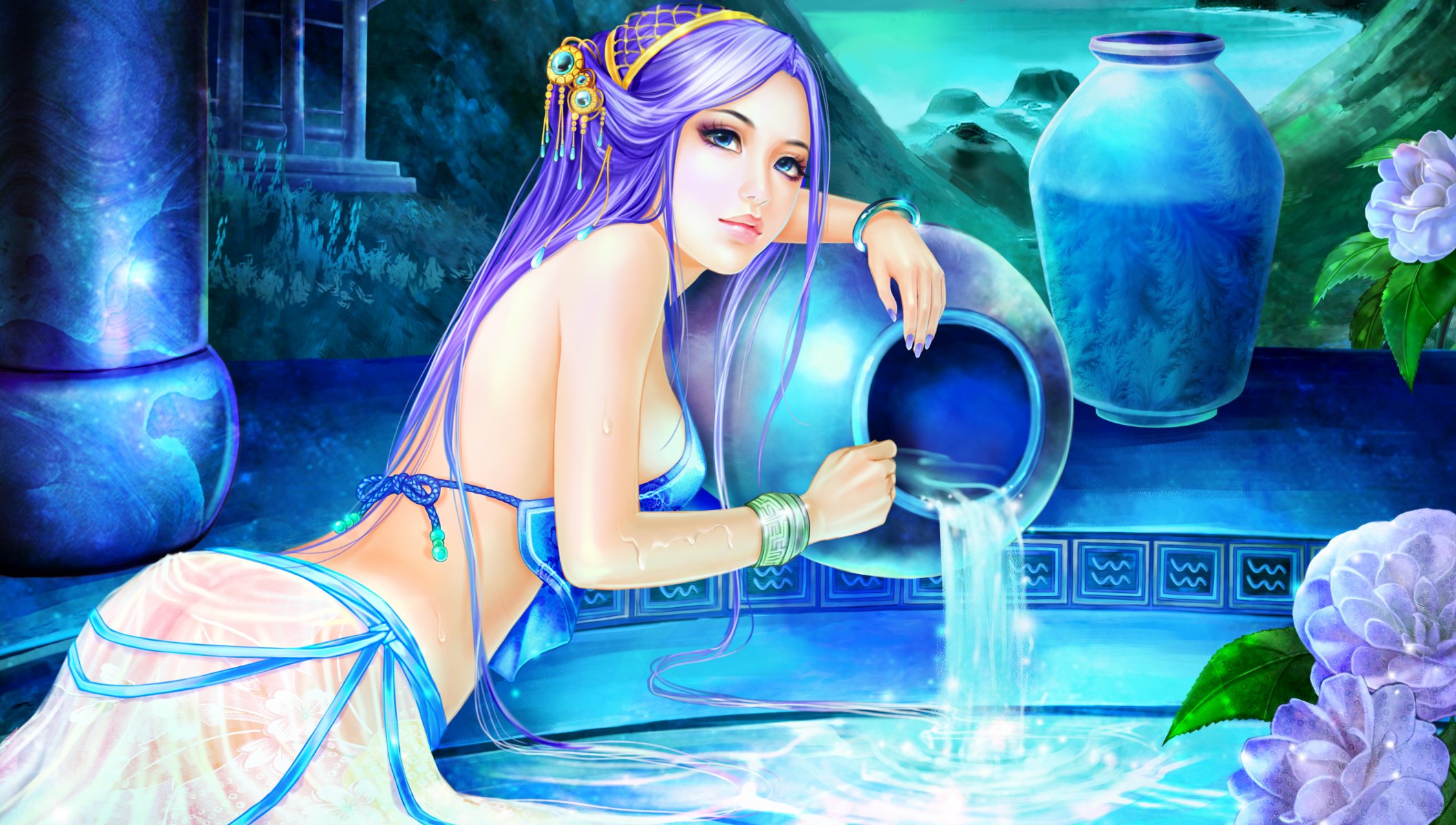 art girl view face hair hands water zodiac sign aquariu