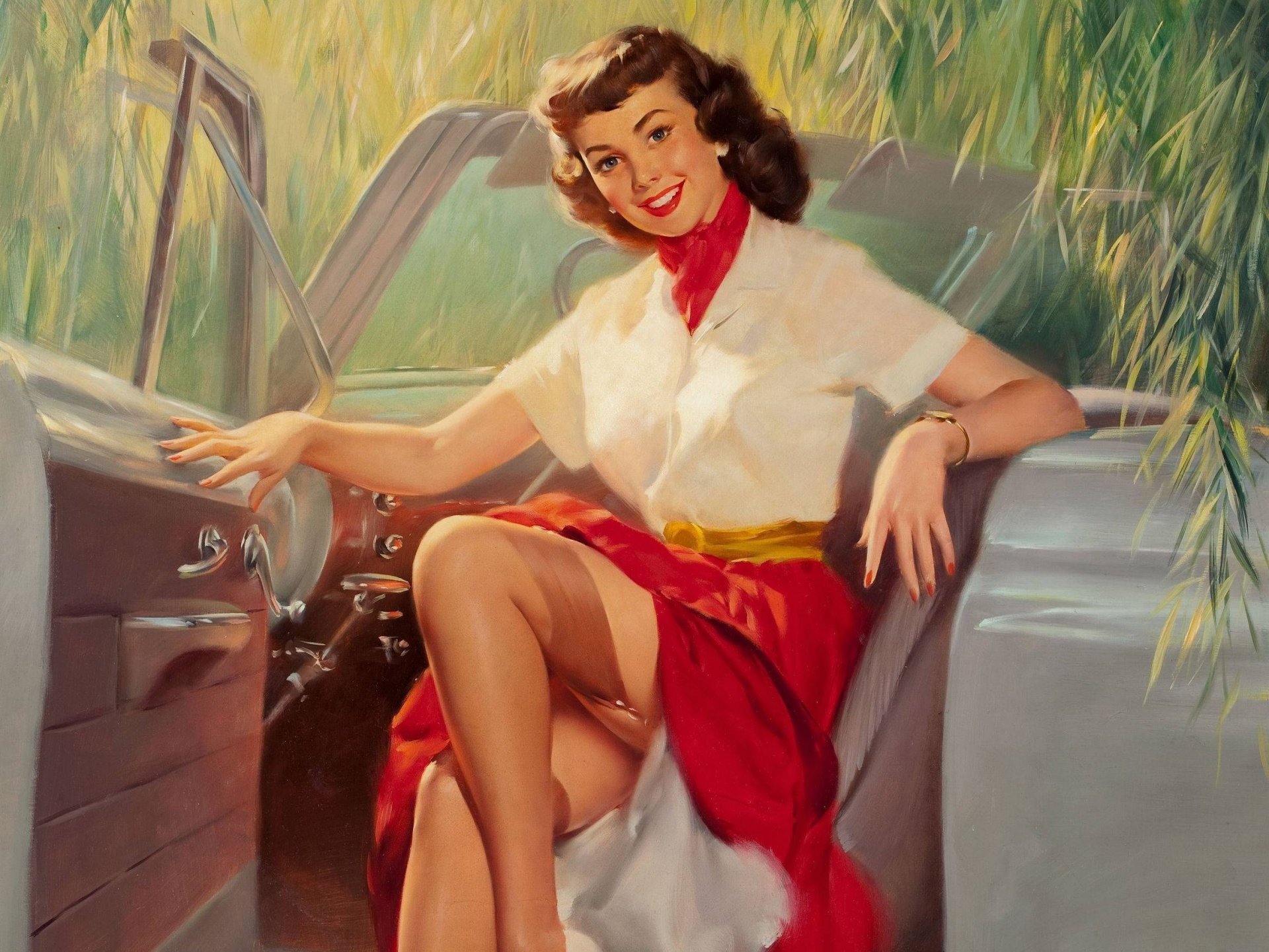 bill medcalf rétro fille sourire voiture jupe bracelet bas figure