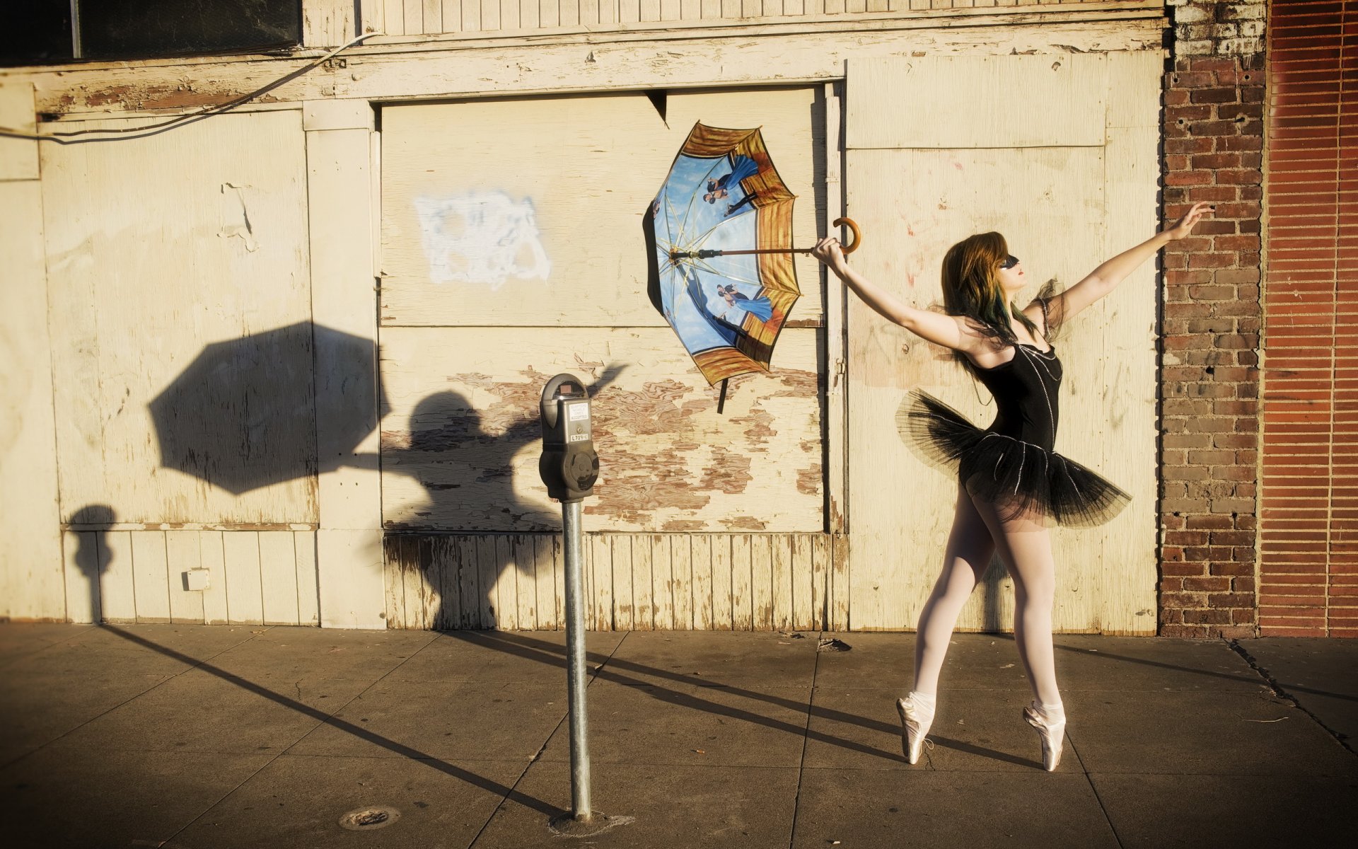 girl street umbrella ballerina