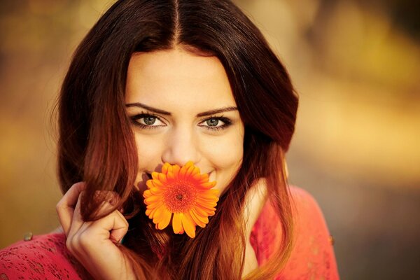 Beautiful brunette autumn landscape