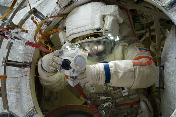 Russian cosmonaut on the ISS space station