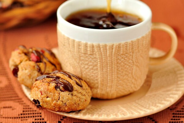 Taza de té con galletas de chocolate