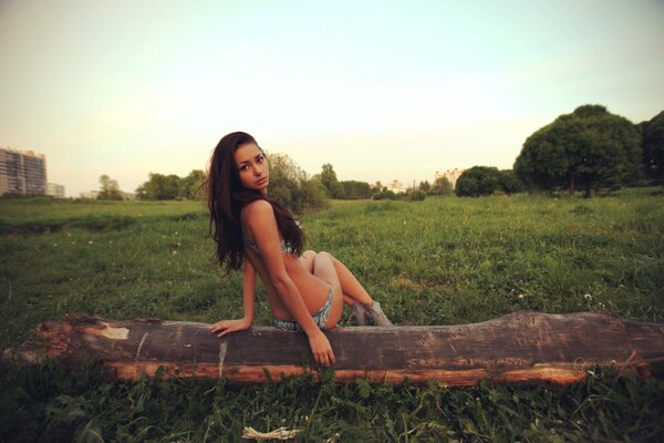 Photo shoot in nature in a swimsuit