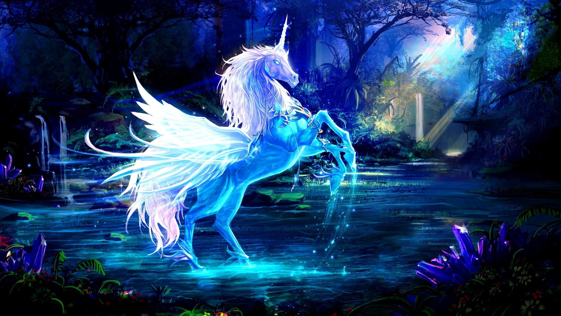 rays water art unicorn horse forest