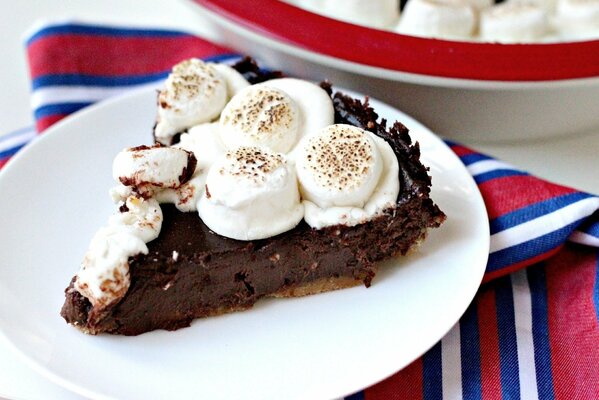 Chocolate cake with cream on a plate