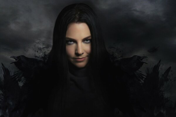 Amy Lee de Evanescence en negro y cuervos