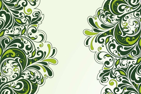 Green curls and leaves on a light background