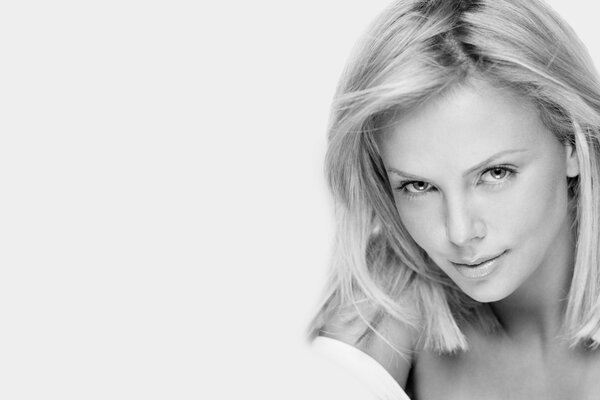 Charlize Theron black and white photo