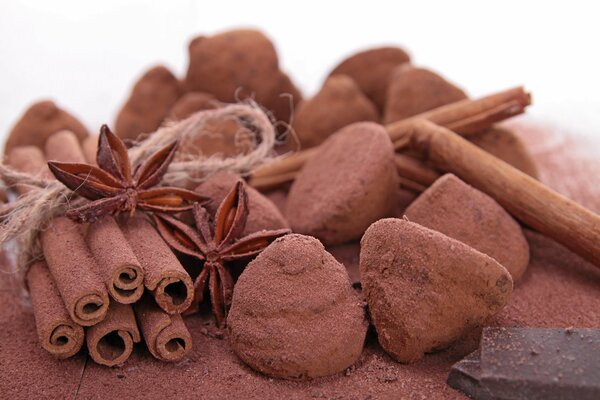 Truffle candies with cinnamon