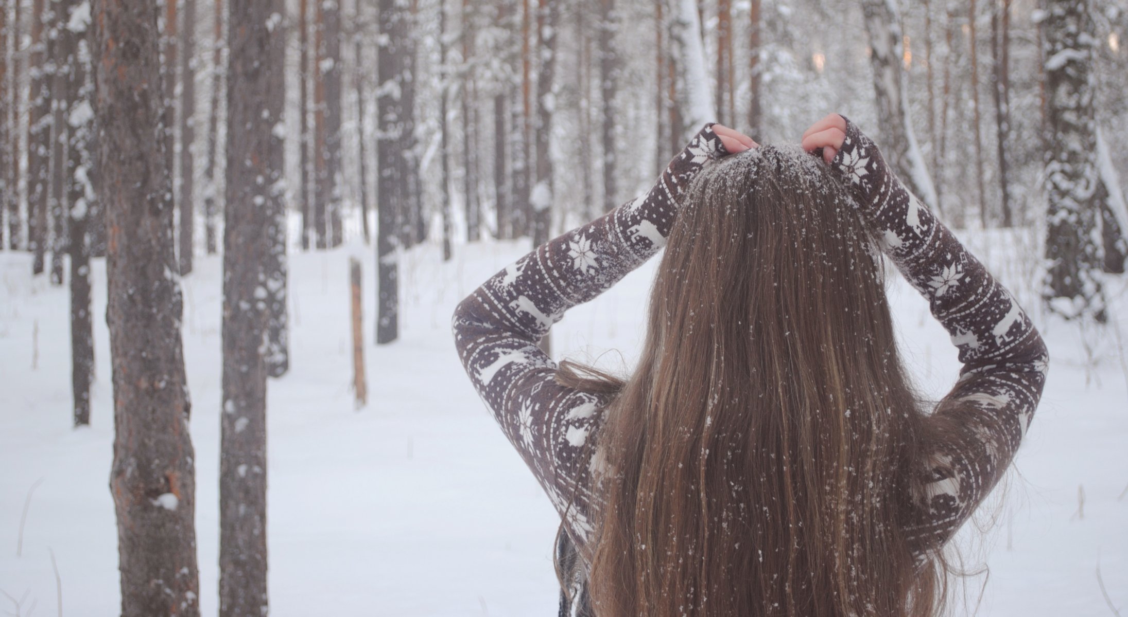 girl winter snow tree