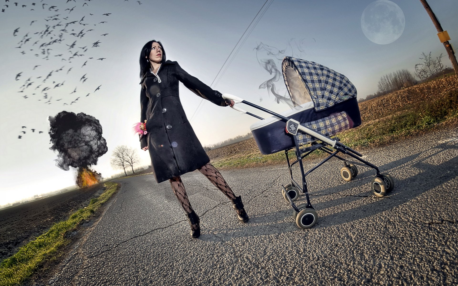 girl stroller road explosion the situation style