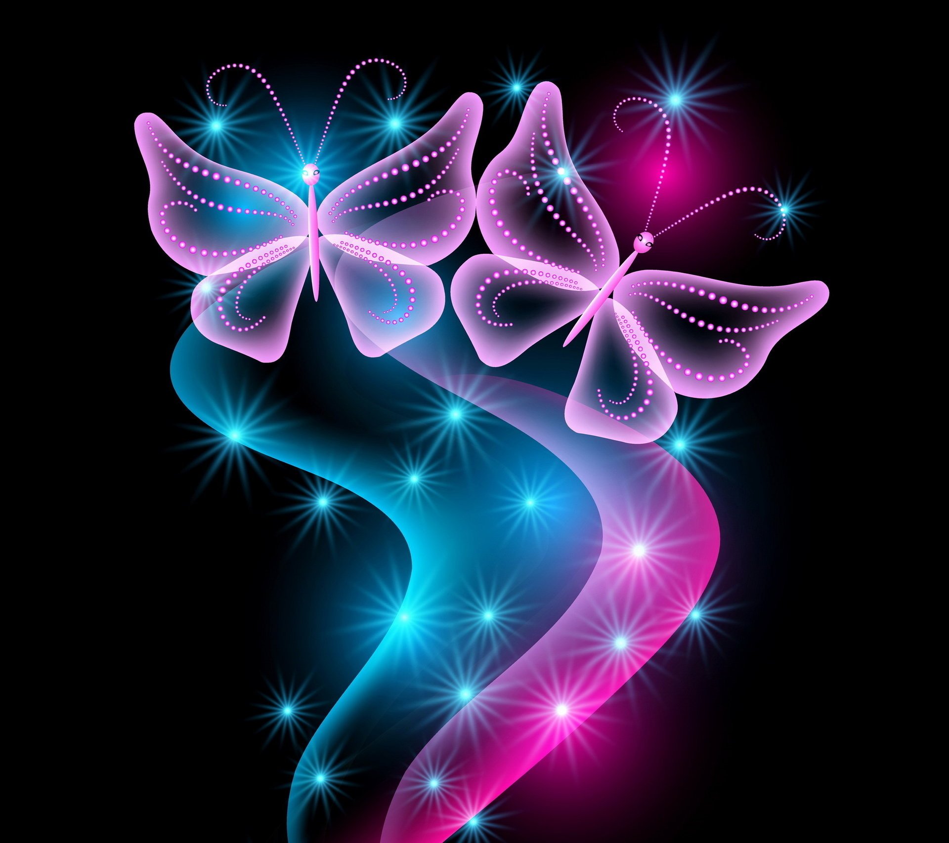 abstract neon blue glow pink neon butterflies sparkle schmetterlinge