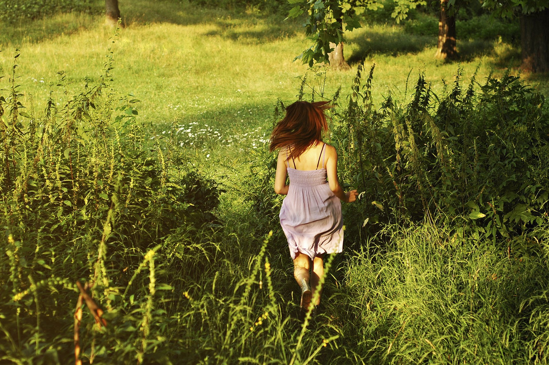 herbe été verdure fille s enfuit