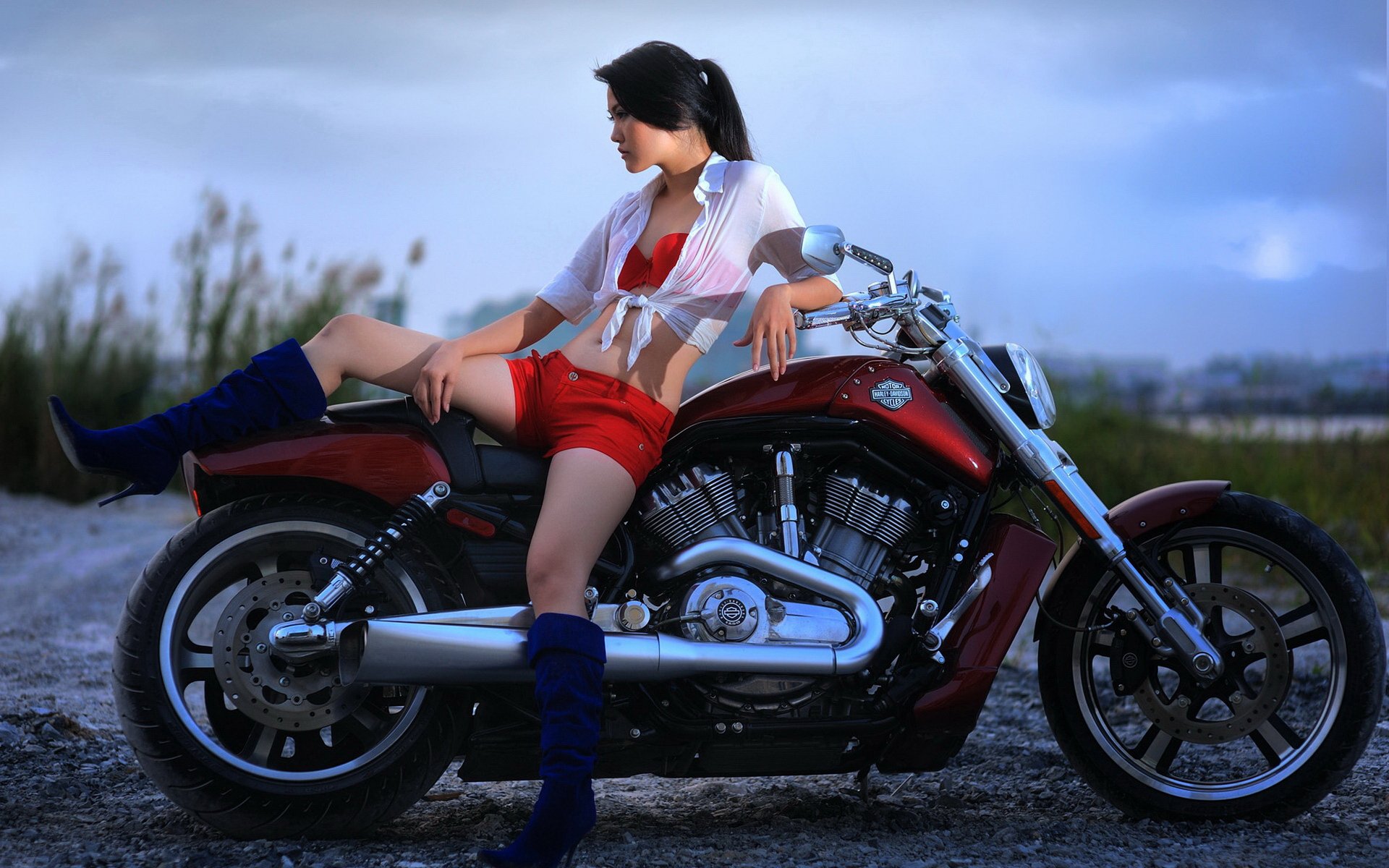 harley davidson motorcycle bike girl asian