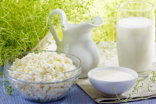 Cruche de lait et fromage Cottage ce petit déjeuner est très cher