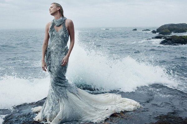 Actress Charlize Theron at sea