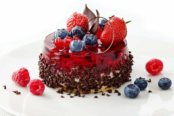 Chocolate jelly-baked with blueberries and raspberries