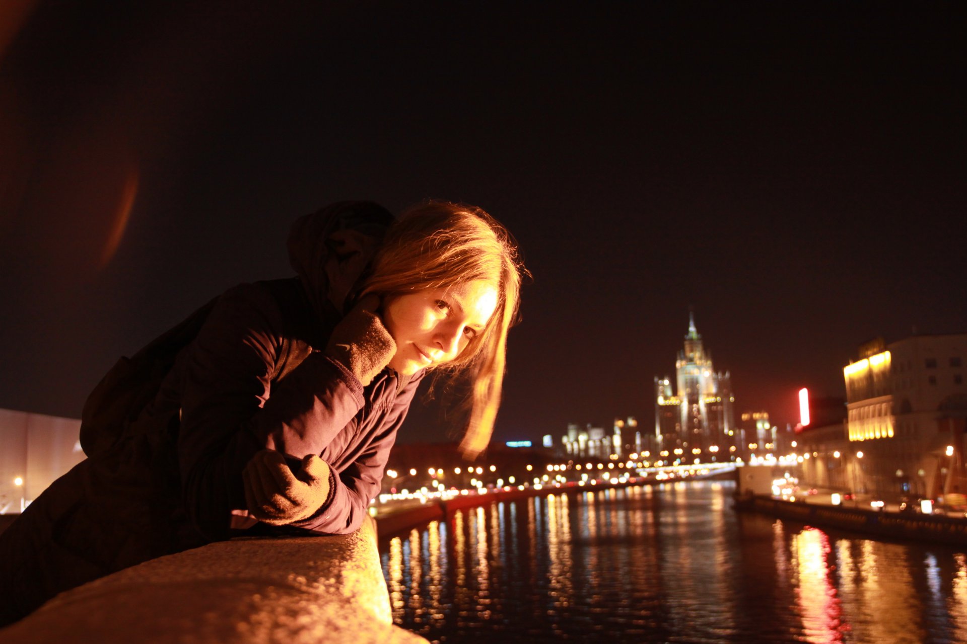 town girl night moscow river mood walk