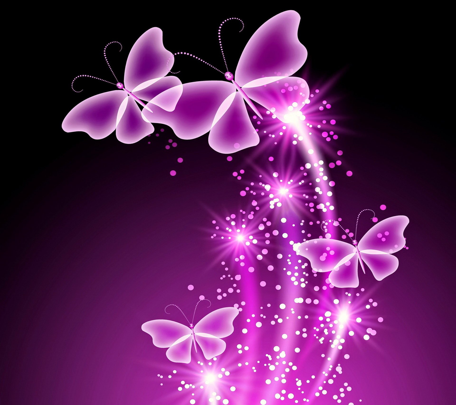 neon abstract papillons glow néon sparkle butterflies purple