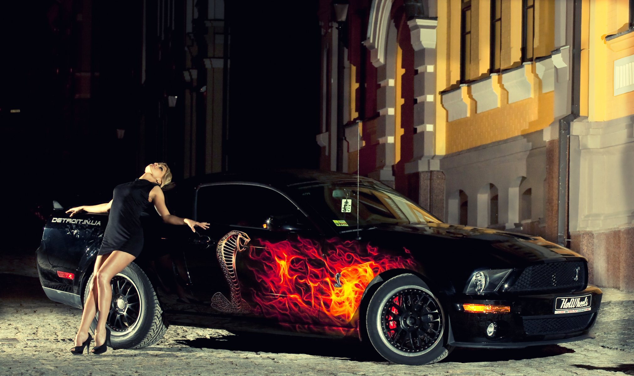 ford mustang girl night car