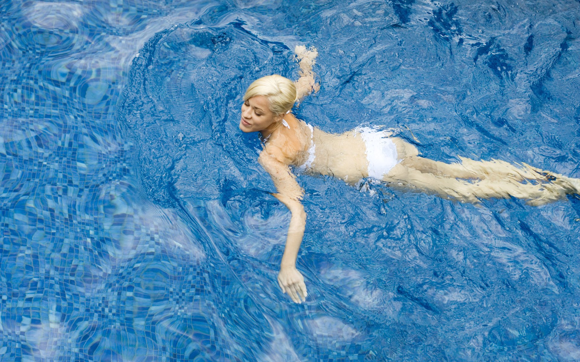 blonde swimming pool swimsuit white