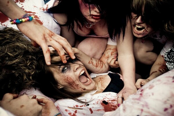 Vampire fight of possessed girls