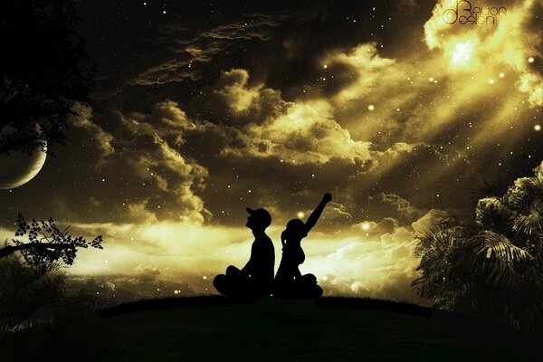 Night dreamers looking at the starry sky