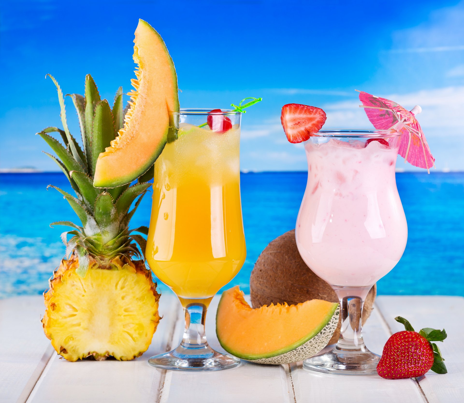 tropisch cocktail trinken obst frisch meer ananas erdbeeren